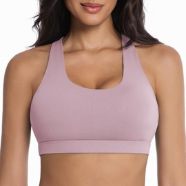 Sports Bra for Women Medium Support Criss-Cross Back Padded Strappy Sports Bras Yoga Bra with Removable Cups,Pink,L