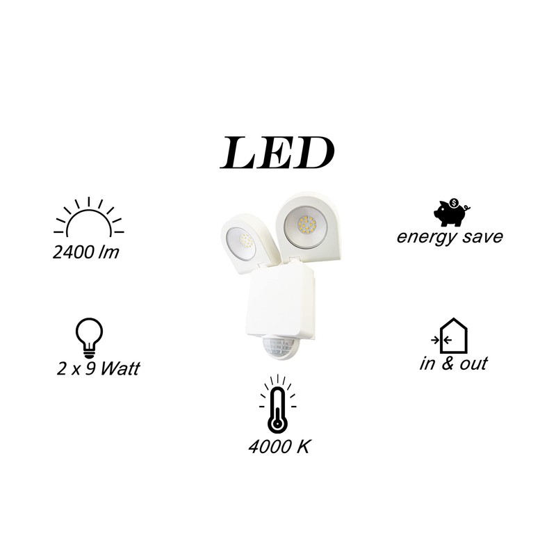 HUBER LED Spotlight with Motion Sensor 180° 18 W, 2400