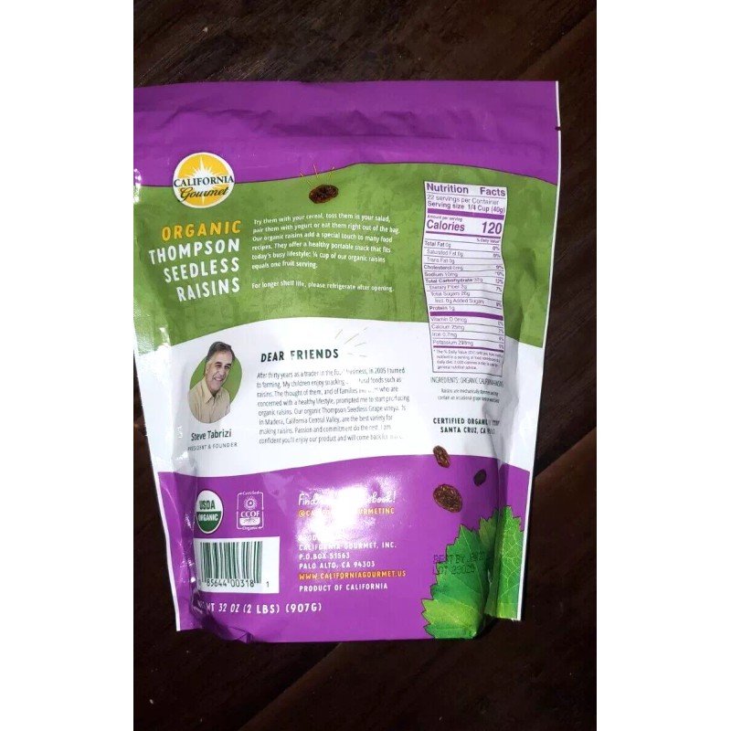 CALIFORNIA GOURMET 2 PACK CALIFORNIA GOURMET ORGANIC RAISINS, 32 OZ
