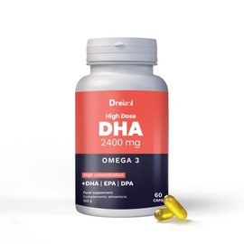 DREIZOL Omega 3 2400 mg DHA Hohe Dosierung 1.280 mg + EPA und DHA - Formuliert mit reinem Fischöl in Triglyceridform - Unterstützt die normale Gehirnfunktion - 60 Kapseln