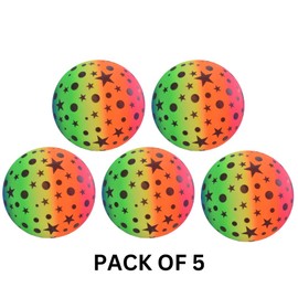 eMKay® Pack of 5 – Rainbow Stars & Moons Ball – 20cm Colourful Inflatable Ball – Deflated Summer Kids Toy for Outdoor Garden, Beach, BBQ, Picnic & Party Games