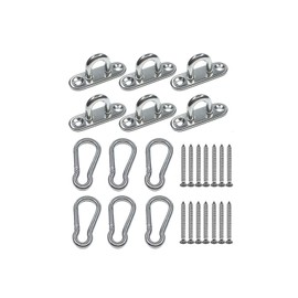 YINKE Pad Eye Hook Ceiling Hook Wall Shade Mounting Hardware Rectangle Eyepad Anti-Corrosion Stop 304 Stainless Steel Carabiner Shade Carabiner Fixed Buckle Hanging Hardware M5 6pcs Set (6 Pad Eyes+6 Carabiners + Matching Screws)
