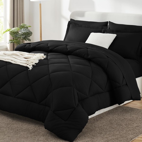 CozyLux Queen Comforter Set Black - Bed in a Bag