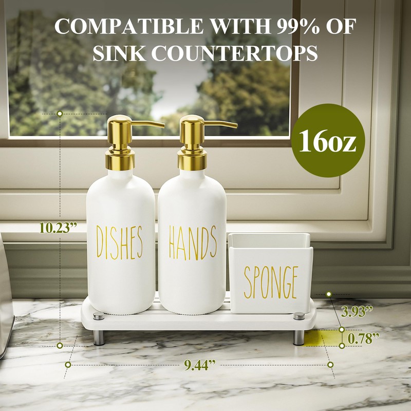 Cisily Kitchen Soap Dispenser Set Comes with Ceramics Sponge Holder,
