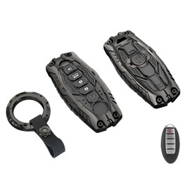 Heavy Duty Key Fob Cover for Nissan Altima Armada Maxima Murano Pathfinder Rogue Titan Armada Altima Versa Sentra Zinc Alloy Keyless Entry Key Fob Case Protector with Keychain (Black)