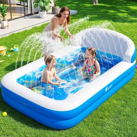 FizZeal Kiddies Pool,Inflatable Pool with Sprinkler,Inflatable Pools with Big Backrest for Toddlers,Rectangle Kids Pool Backyard,Kids Swimming Pool,Small Inflatable Pool, Outdoor Water Pool for Kids