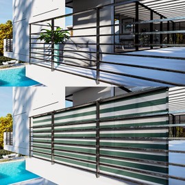 INFRANGE Balcony Privacy Fence Screen 3' x 147' Mesh Windscreen Fencing Shield Cover Included Cable Ties for Deck Apartment Porch Backyard Patio Outdoor, Green White Strip