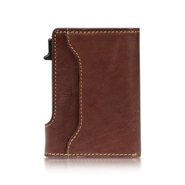 Tony Perotti portafolios triple de piel italiano para hombre, portafolios RFID de acceso rápido con bolsillo para dinero en efectivo y recibos, portafolios ecológica de piel de grano completo curtido vegetal, hecha en Italia, Marrón, Talla única