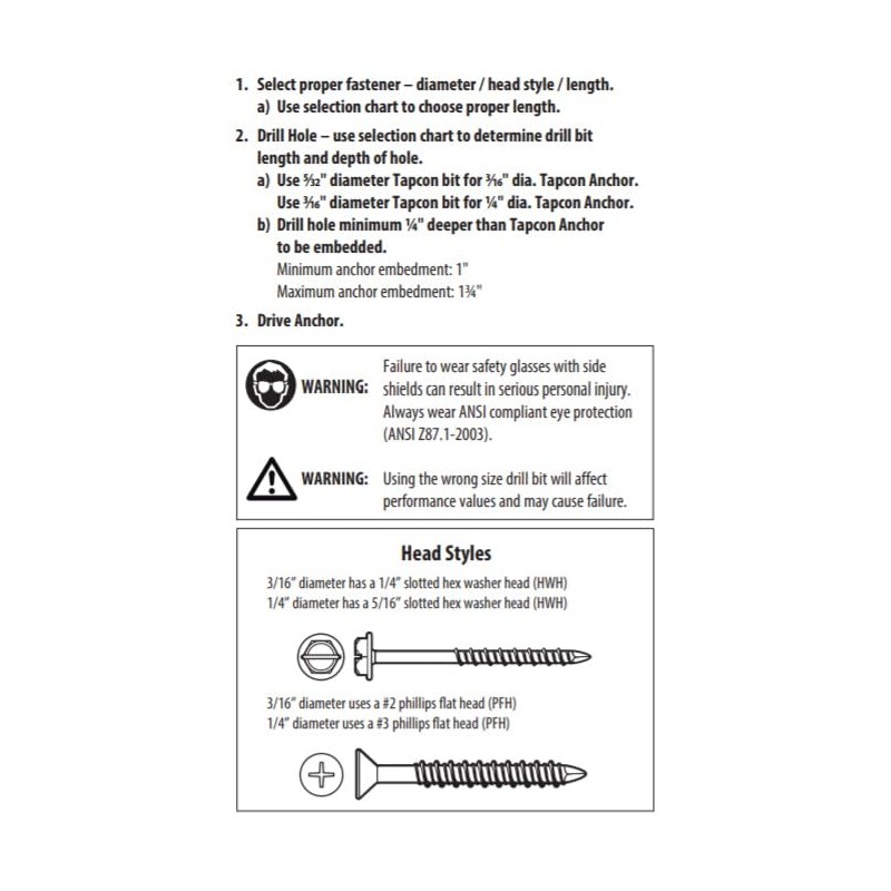 Tapcon 1/4" x 1-1/4" Star Torx Head Concrete Anchor Screws