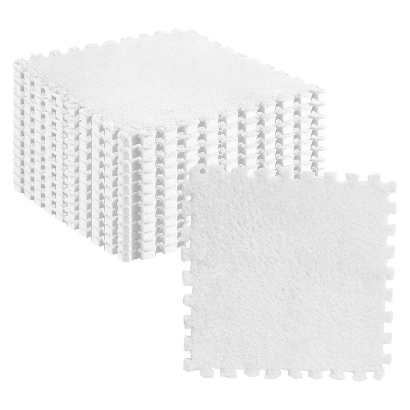 10pcs Plush Puzzle Floor Foam Mat Tiles Fluffy Cuttable Anti