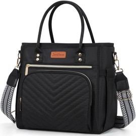 Jomddems Lunch Bag Women,Insulated Lunch Box for Women Men with Shoulder Strap,Portable Reusable Large Adults Cooler Tote Bags for Work Picnic Hiking Beach (Black)