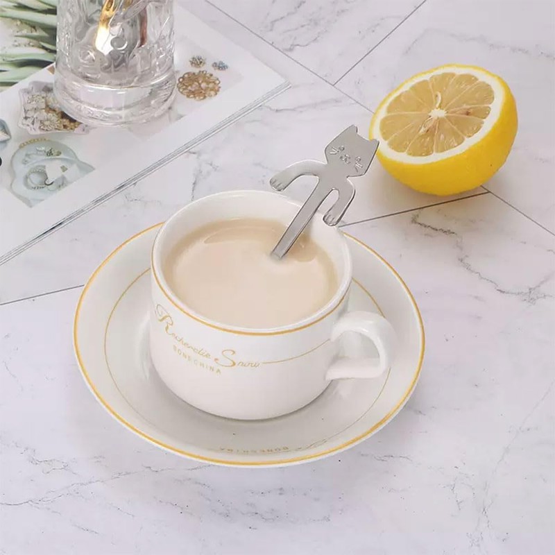 HawZeerLy 6 Pcs Cat Spoon Coffee Tea Spoon Cat Dessert