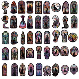 50Pcs Gothic Cat Stickers Decal, Graffiti Dark Kitty Stickers Pack for Laptop, Skateboard, Water Bottle, Luggage, Phone, Waterproof Vinyl Stickers for Teens and Adults