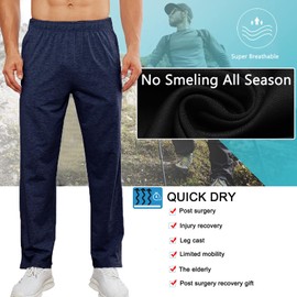 Deyeek Men's Tear Away Pants 2 Side Snap Open Bottom Sweatpants Loose Fit Casual Post Surgery Pants with Pockets Navy Blue