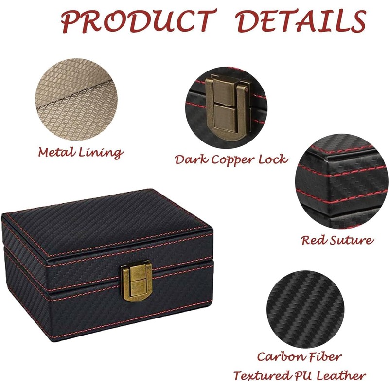 ZANTESR Rectangular Leather RFID Blocking Storage Box, Black, 11.5x9x6.3 cm,