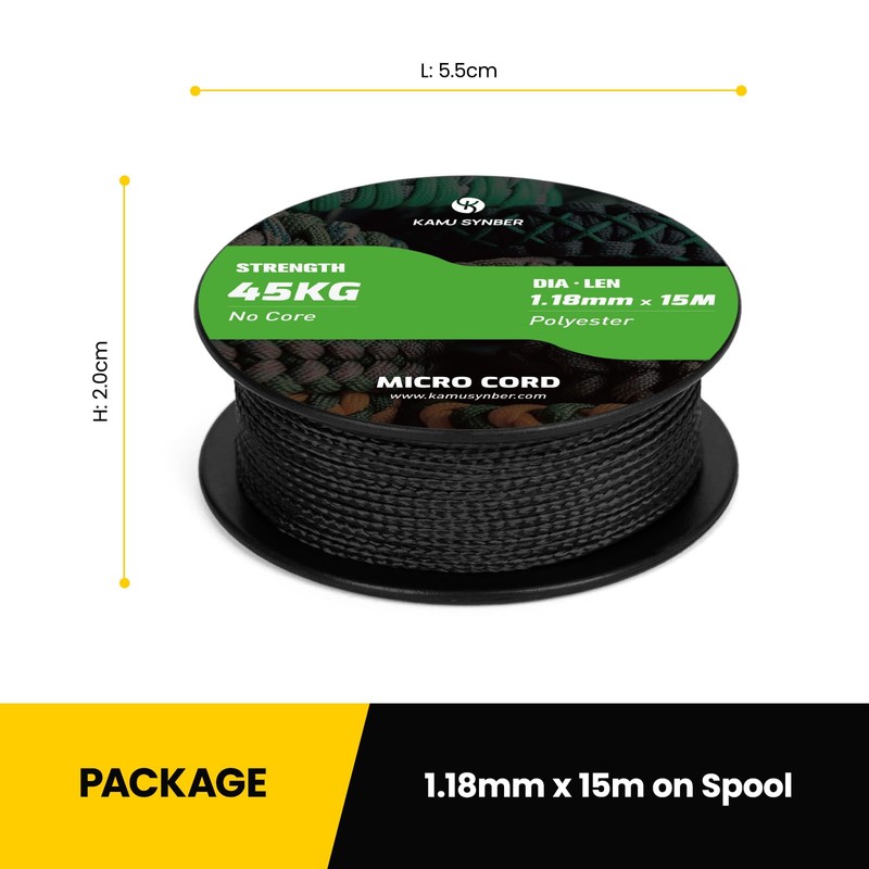 Kamu Synber Micro Cord 1.18mm Paracord Braided Rope 15m Spool