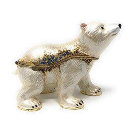 Kubla Crafts Enameled Polar Bear Cub Trinket Box, Accented with Austrian Crystals, 3 Inches Long