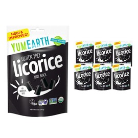 YumEarth Organic Gluten Free Black Licorice Snack Packs - Allergy Friendly, Gluten Free, Non-GMO, Vegan, No Artificial Dyes - 5 Ounce (Pack of 6)