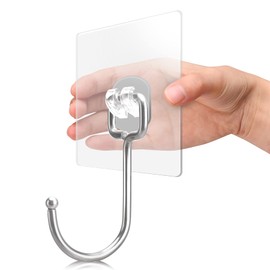 100 Pack Clear Adhesive Hooks, 37lb(Max) Heavy Duty Self Adhesive Hooks, Sticky Wall Hooks with No Damage and Quick Assembly, Waterproof Bathroom Kitchen Wall Accessories Hanger and Holder