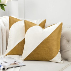 GIGIZAZA 18x18 Ivory Gold Color Block Pillow Covers Pack of 2 Soft Velvet Decorative Throw Pillows Covers Accent Pillowcase for Modern Living Room