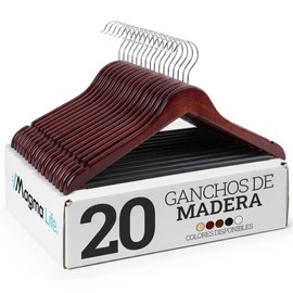 MAGMALIFE 20 Ganchos para Ropa de Madera: Gancho Giratorio de 360 Grados, Adecuado para Prendas Variadas, Elegantes, Evitan la Deformación de tu Ropa 