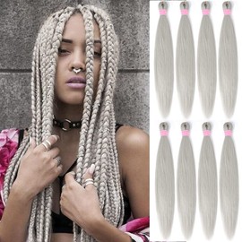 AQINBEL Braiding Hair 8 Bundles/Pack Silver Braiding Hair 26" Braiding Hair Pre Stretched Itch Free Crochet Twist Braids Hair Yaki Texture Hair for Braiding Extensions for Women (Silver Grey)