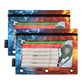JGVXFKP Baseball Pencil Pouch For 3 Ring Binder Clear Window Pencil Case For 3 Ring Reinforced Grommets With Zipper, 2 Pack