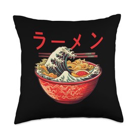 Cool Ramen Otaku Kawaii Manga Anime Merch Large Ramen Wave from Kanagawa-Japanese Kawaii Kanji Art Throw Pillow, 18x18, Multicolor