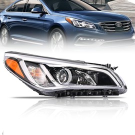 OLDANI Right Headlight Assembly for 2015 2016 2017 Hyundai Sonata, Passenger Side Halogen Headlamp with Clear Lens Black Housing Amber Reflector (with Bulb), 1 PC, 92102-C2000 92102C2000 HY2503183