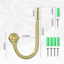 Hion Ganchos de cortina dorados para cortinas, 2 unidades, para colgar en la pared