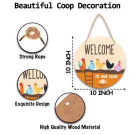 TIOFUNO Welcome To Our Coop Funny Chicken Sign, Chicken Coop Sign Chicken Decor, Farmhouse Wooden Decorations for Home, 10 in -C06