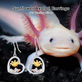 SIMONLY Sunflower Axolotl Earrings 925 Sterling Silver Sunflower Dangle Earrings Axolotl Jewelry Gift for Women Christmas Mother Day