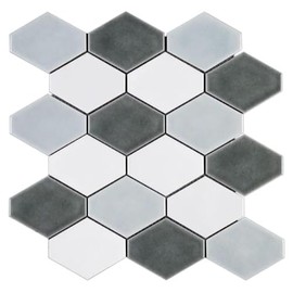 Tenedos Brooklyn Hexagon Handmade 4 inch Vintage White Blue Gray Ceramic Wall Tile Glossy for Kitchen backsplash, Bathroom Shower, Accent Decor, Fireplace (1 Sheet)