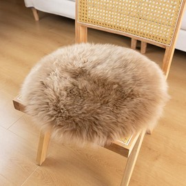 LLB Sheepskin Chair Pads Office Chair Cushion Chair Covers Dining Room Desk Chair Seat Cushion for Computer Chair Fur Area Rugs for Living Room Round 16.5" (Pack of 1), Tan