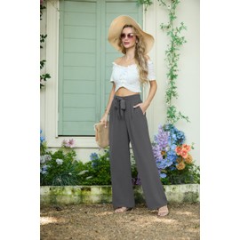 Lepunuo Wide Leg Pants High Waisted Work Business Casual Palazzo Pants Tie Knot Lounge Trousers Pants with Pockets A - Grey