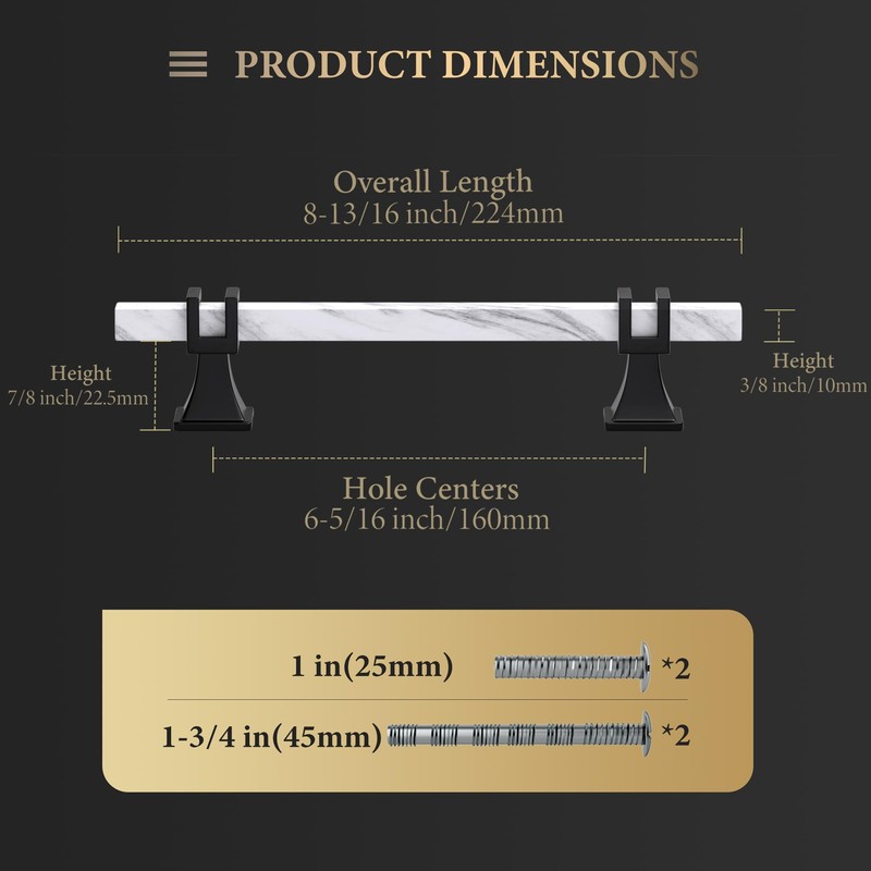 Haliwu 10 Pack White Marble Grain Cabinet Pulls, 6-5/16 inch