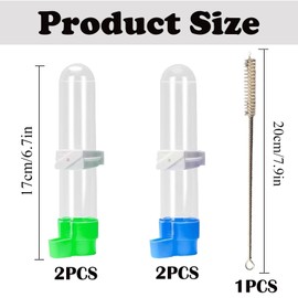 4 Pcs Bird Water Feeder, Budgie Water Dispenser with 20cm Brush, 120ml Capacity Water Feeder for Birds, Blue and Green Base Budgie Feeders for Cages