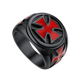 U7 Thumb Rings For Men Big Black Ring Knights Templar Cross Catholicism Jewellery