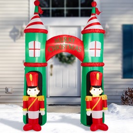 Glitzhome 10ft Christmas Inflatable Decoration Xmas Arch Gate with Soldiers Built-in Lights Outdoor & Indoor Holiday Yard DecorBlow Up Festival Decor