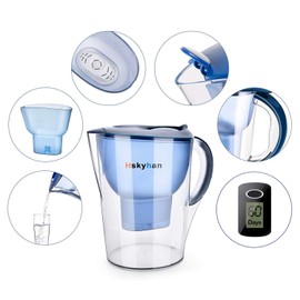 Hskyhan Alkaline Water Filter Pitcher - 3.5 Liters Improve PH, 2 Filters Included, BPA Free, 7 Stage Filteration System to Purify, Blue
