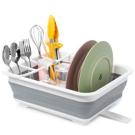 Tiawudi Collapsible Dish Drying Rack, Pop Up Dinnerware Drainer, Portable Plate Organizer for Kitchen RV Campers Travel Trailer, Space Saving Kitchen Storage Tray