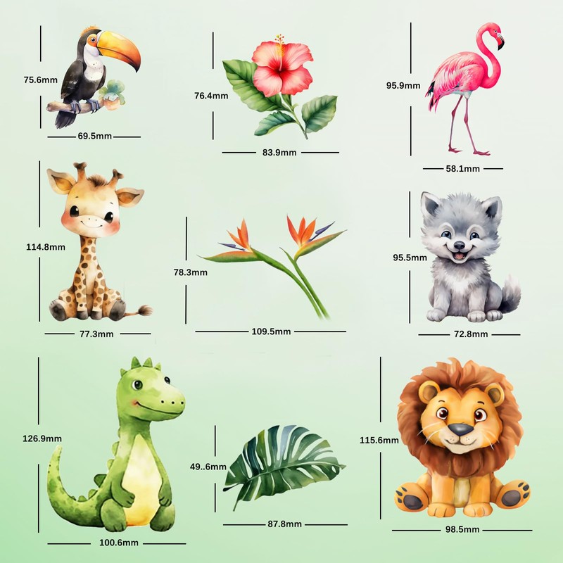 38 Animal Window Stickers, Cute Elephant, Monkey, Bird Window Stickers,