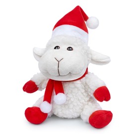 Christmas White Lamb Plush Toy with Hat and Scarf,Sitting