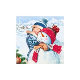20 Napkins Cute Snowman with Child in Winter 33 x 33 cm