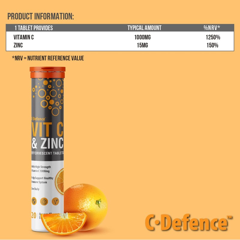 Vitamin C 1000mg & Zinc 15mg Orange Flavour Effervescent Tablets