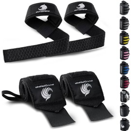 Fitgriff® Correas de elevación y muñequeras (paquete) Soporte superior para levantamiento de pesas y entrenamientos de gimnasio, para hombres y mujeres (original negro, correas de silicona)