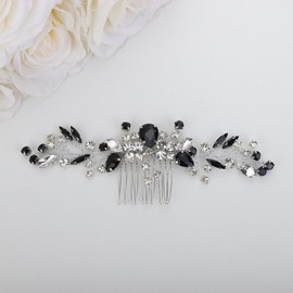 Teyglen Wedding Hair Comb - Black Rhinestone Bridal Side Comb, Wedding Hair Accessories, Teardrop Crystal Hair Piece, Black Headpiece for Women Bride Girls (Black)