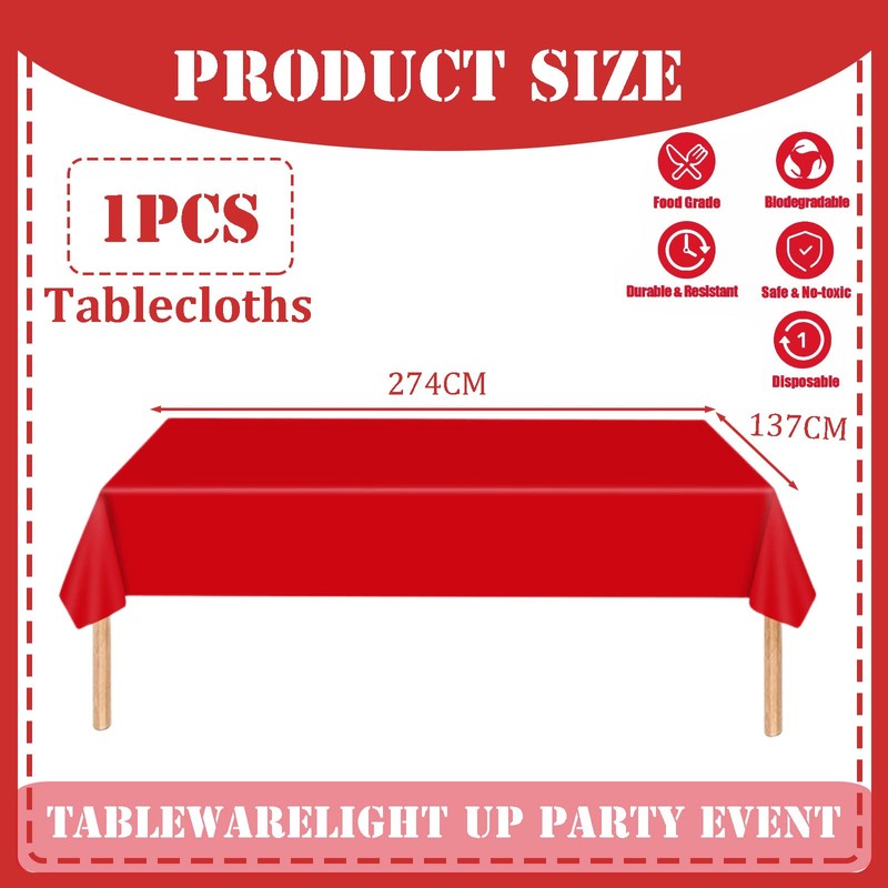 137x274cm Red Plastic Table Cloth Table Cover,Large Red Party Disposable