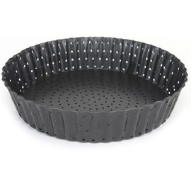 Space Home - Crusty Non-Stick Fluted Flan & Tart Tin - Deep Quiche Pan with Loose Base - Perforated Quiche Tin with - Carbon Steel - 24 cm