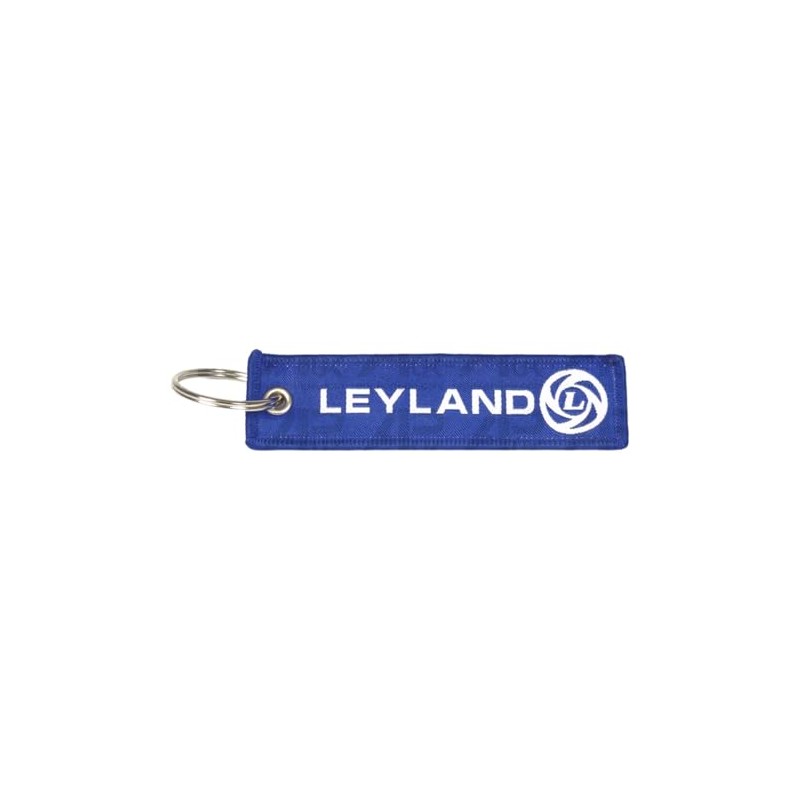 Blue & White Flexible Ribbon Tag Fabric Woven Keyring Loop